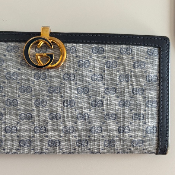 Gucci Black Gray Blue Gold Vintage Women's Wallet - Made in Italy - Picture 5 of 16
